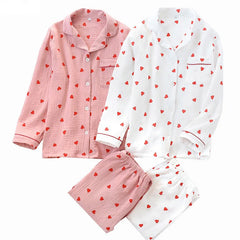 Heart Printed Crepe Cotton Pajama Set for Women