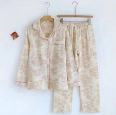 Ink Painting Print Cotton Gauze Pajama Set for Women