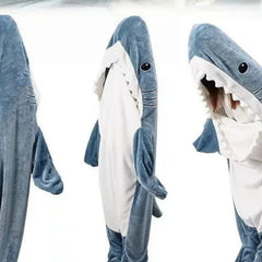 Large Size Thickened Warm Flannel Shark Sleeping Bag Pajamas