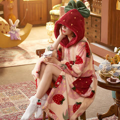 Women's Cartoon Hooded Flannel Robe