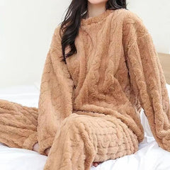 Velvet Ribbed Fleece Pajama Set for Women