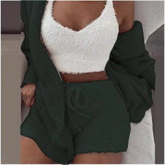3Pcs Set Pajamas Women Warm Sleepwear