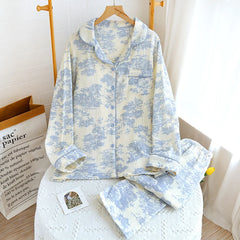 Ink Painting Print Cotton Gauze Pajama Set for Women