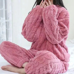 Velvet Ribbed Fleece Pajama Set for Women