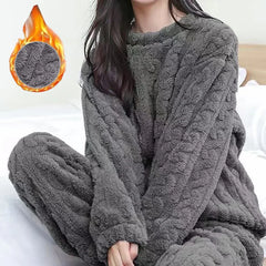 Velvet Ribbed Fleece Pajama Set for Women