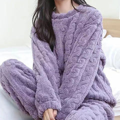 Velvet Ribbed Fleece Pajama Set for Women
