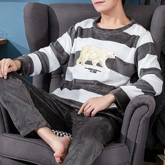 Men's Winter Warm Flannel Cartoon Pajama Set