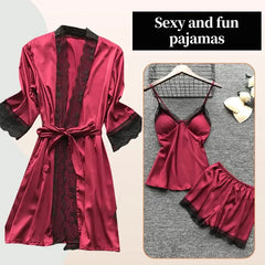 Women's 4-Piece Silk Sleepwear Pajama Set