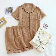 Polka Dot Print Cotton Gauze Pajama Set for Women