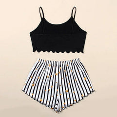 Summer Pajamas Set Women Sleepwear Sexy Lingerie Casual Sleeveless Striped Tank Top Vest + Shorts Set Pijamas Homewear