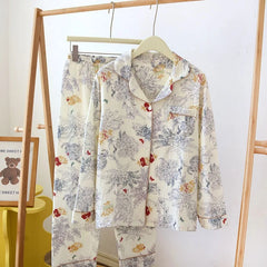 Ink Painting Print Cotton Gauze Pajama Set for Women