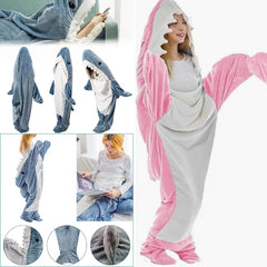 Large Size Thickened Warm Flannel Shark Sleeping Bag Pajamas