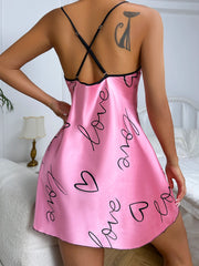 Heart Print Nightdress with Elegant Scoop Neck