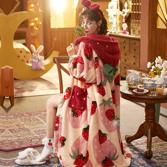 Women's Cartoon Hooded Flannel Robe