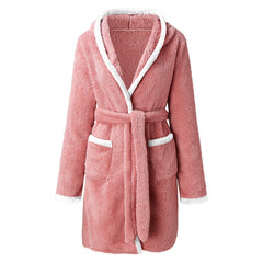 Women's Hooded Coral Fleece Warm Robe in Light Blue, view 3