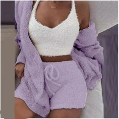 3Pcs Set Pajamas Women Warm Sleepwear