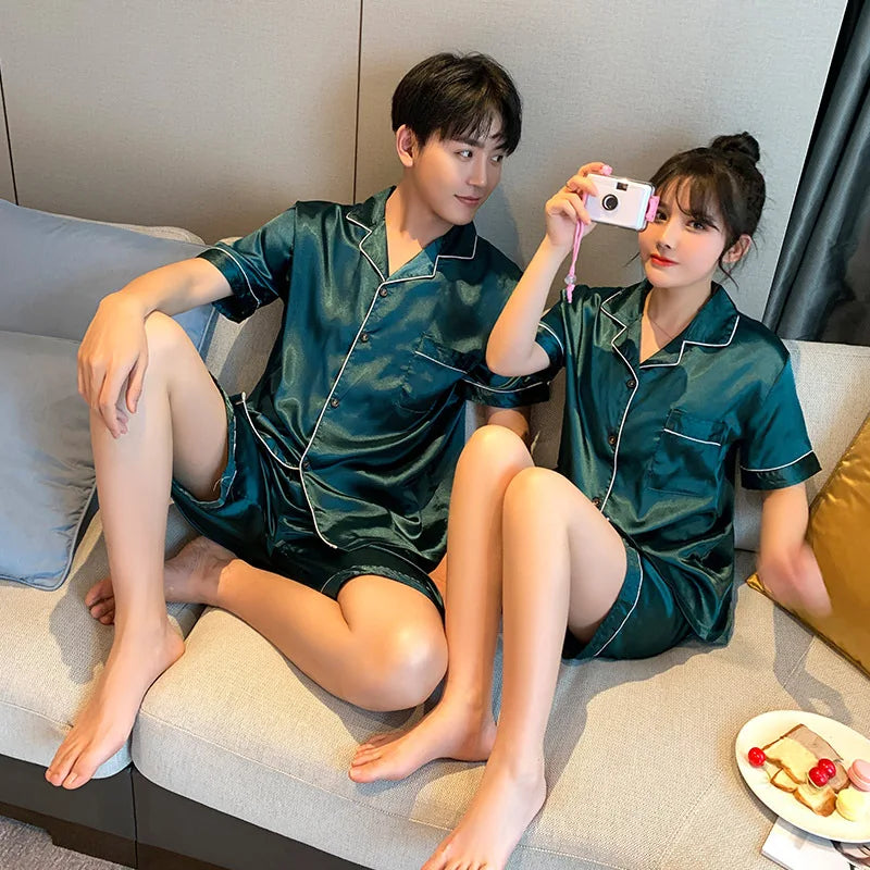 Luxury Satin Silk Couple Pajama Suit