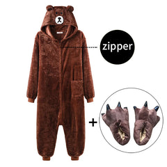 Bear Onesie with Cartoon Slippers