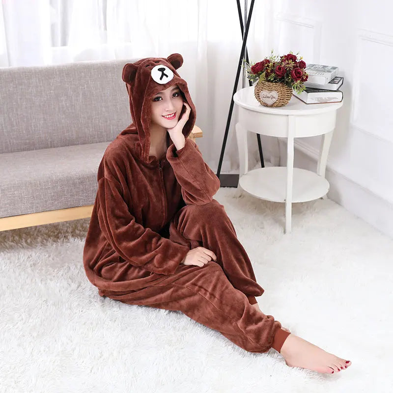 Bear Onesie with Cartoon Slippers