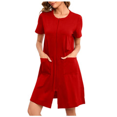 Women's Lightweight Zip-Front Short-Sleeve Robe with Pockets in Blue, view 2