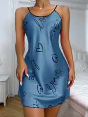 Heart Print Nightdress with Elegant Scoop Neck