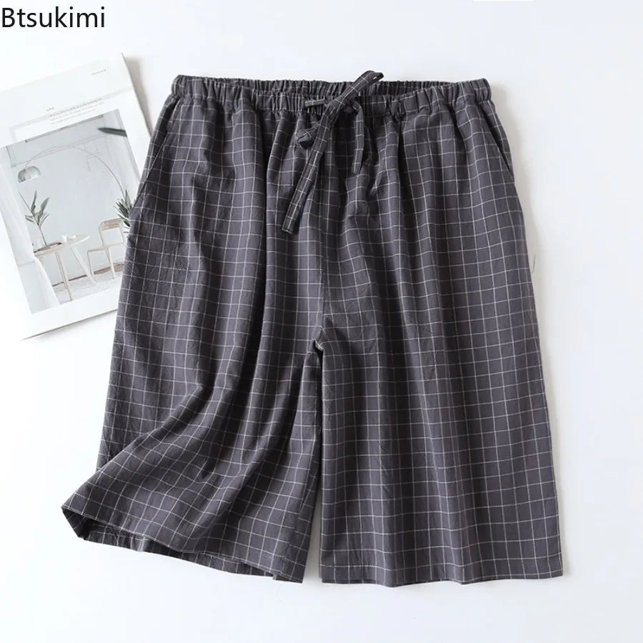 Plaid Design Cotton Pajama Shorts for Men