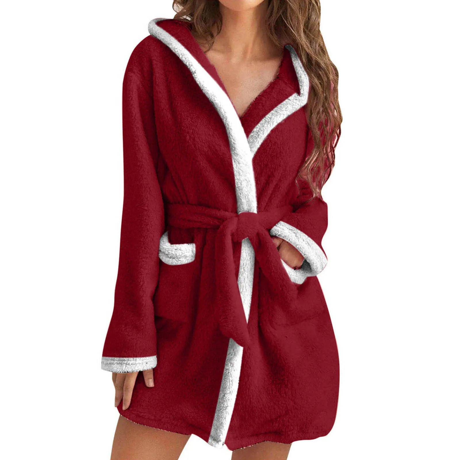 Women's Hooded Coral Fleece Warm Robe in Navy, view 20
