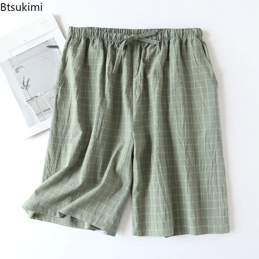 Plaid Design Cotton Pajama Shorts for Men