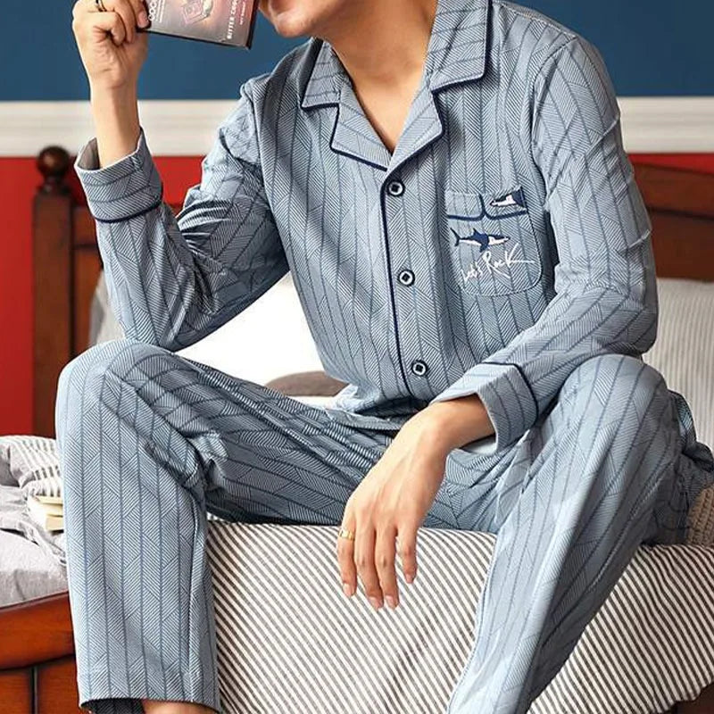 Striped Cotton Pajama Set for Men