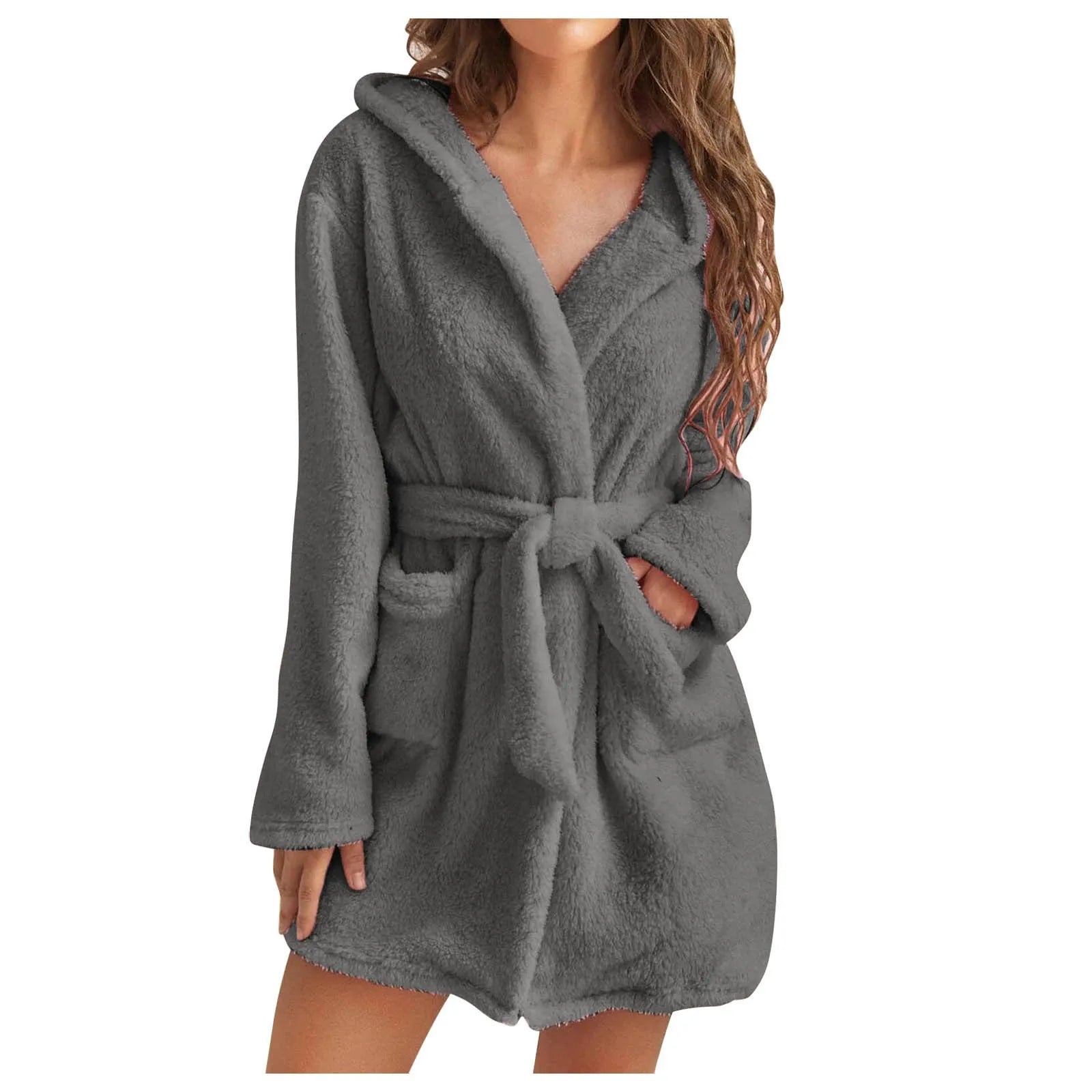 2023 New Women Hooded Fleece Bathrobe Lightweight Soft Plush Flannel Sleepwear Fleece Hooded Bathrobes Plush Night Sleepwear