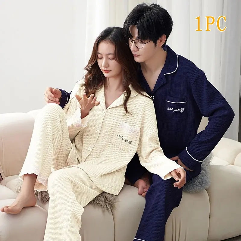 Korean Cardigan Cotton Pajama Set for Couples