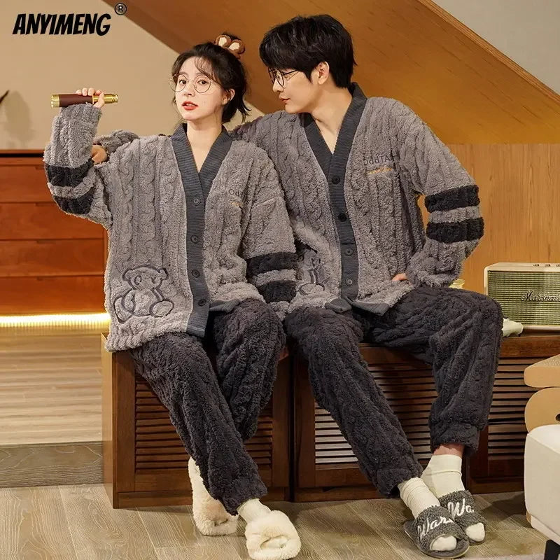 Winter Teddy Thermal Velvet Pajama Set for Couples