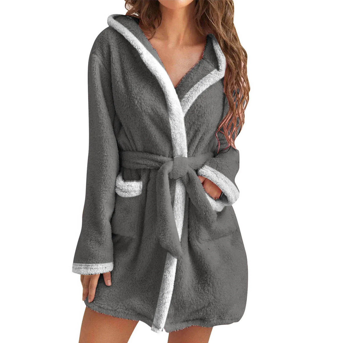 Women's Hooded Coral Fleece Warm Robe in Purple, view 18