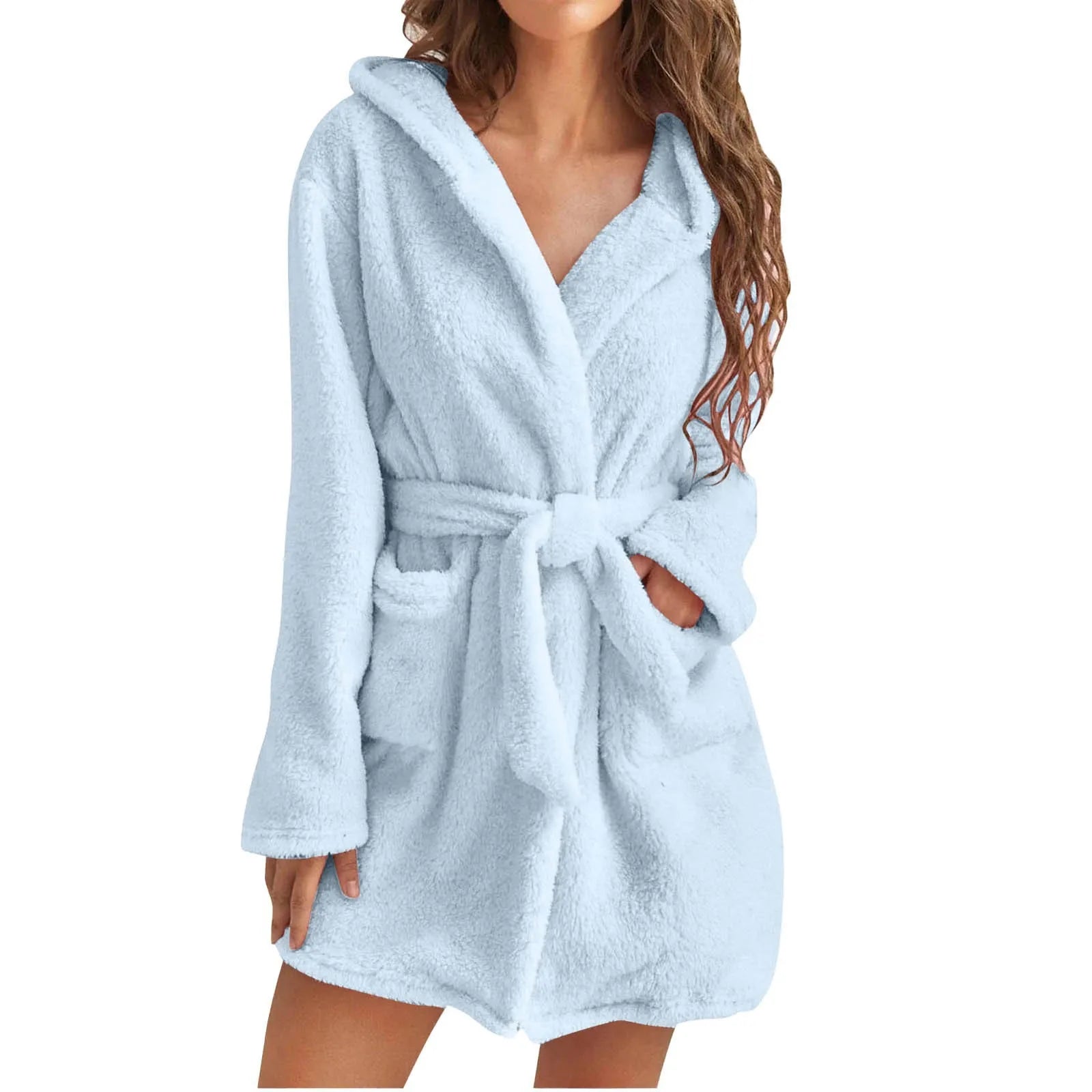 2023 New Women Hooded Fleece Bathrobe Lightweight Soft Plush Flannel Sleepwear Fleece Hooded Bathrobes Plush Night Sleepwear