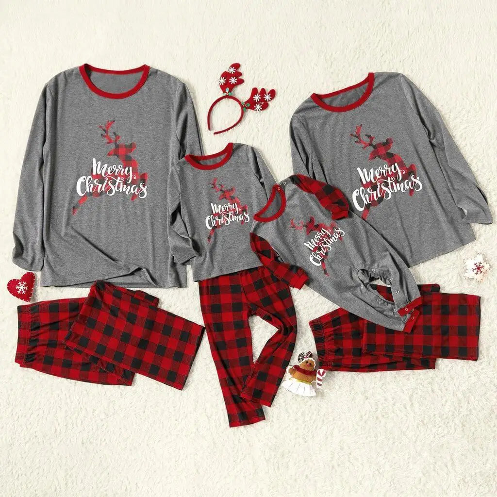Family Reindeer Christmas Matching Pajama Set in Beige, view 6
