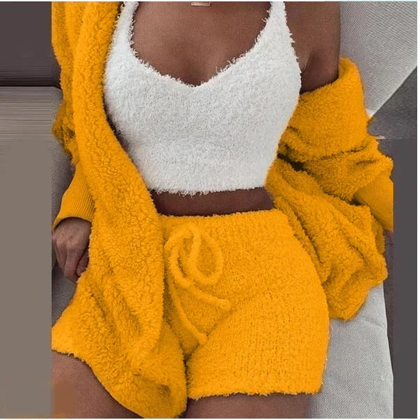 3Pcs Set Pajamas Women Warm Sleepwear