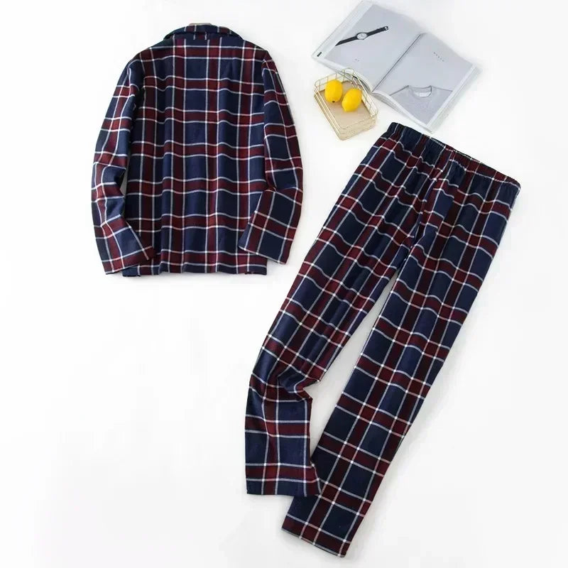 Men's Flannel Plaid Pajama Set for Autumn and Winter