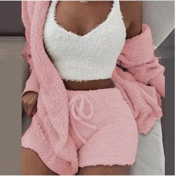 3Pcs Set Pajamas Women Warm Sleepwear