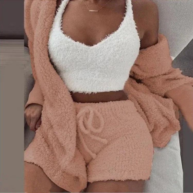 3Pcs Set Pajamas Women Warm Sleepwear