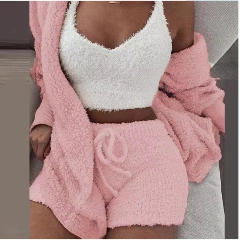 3Pcs Set Pajamas Women Warm Sleepwear