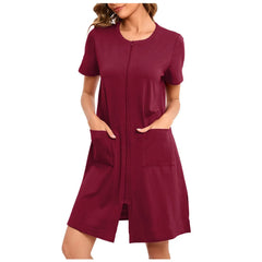 Women's Lightweight Zip-Front Short-Sleeve Robe with Pockets in Blue, view 3