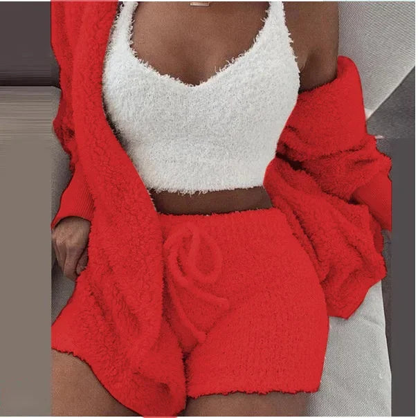 3Pcs Set Pajamas Women Warm Sleepwear