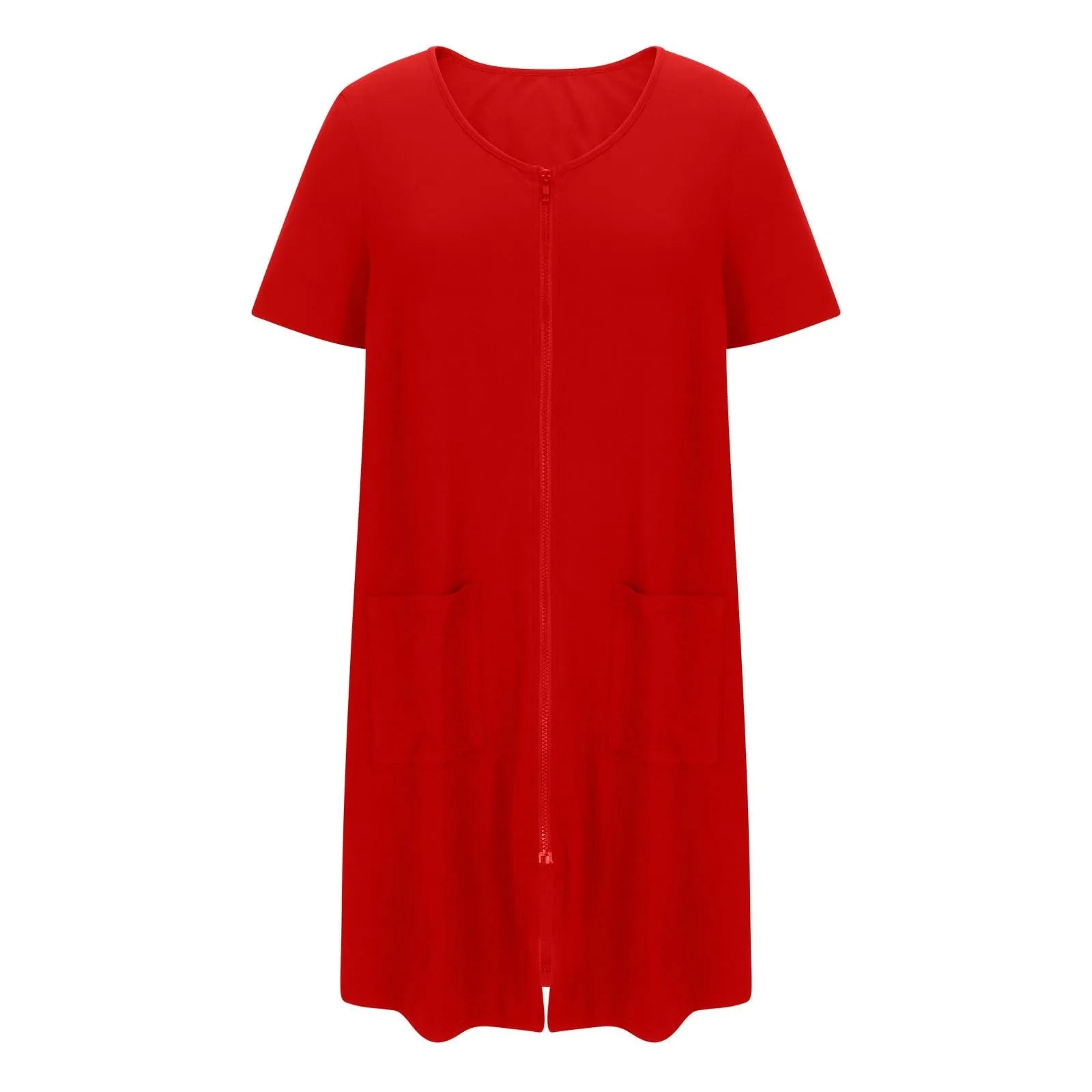 Women's Lightweight Zip-Front Short-Sleeve Robe with Pockets in Black, view 6
