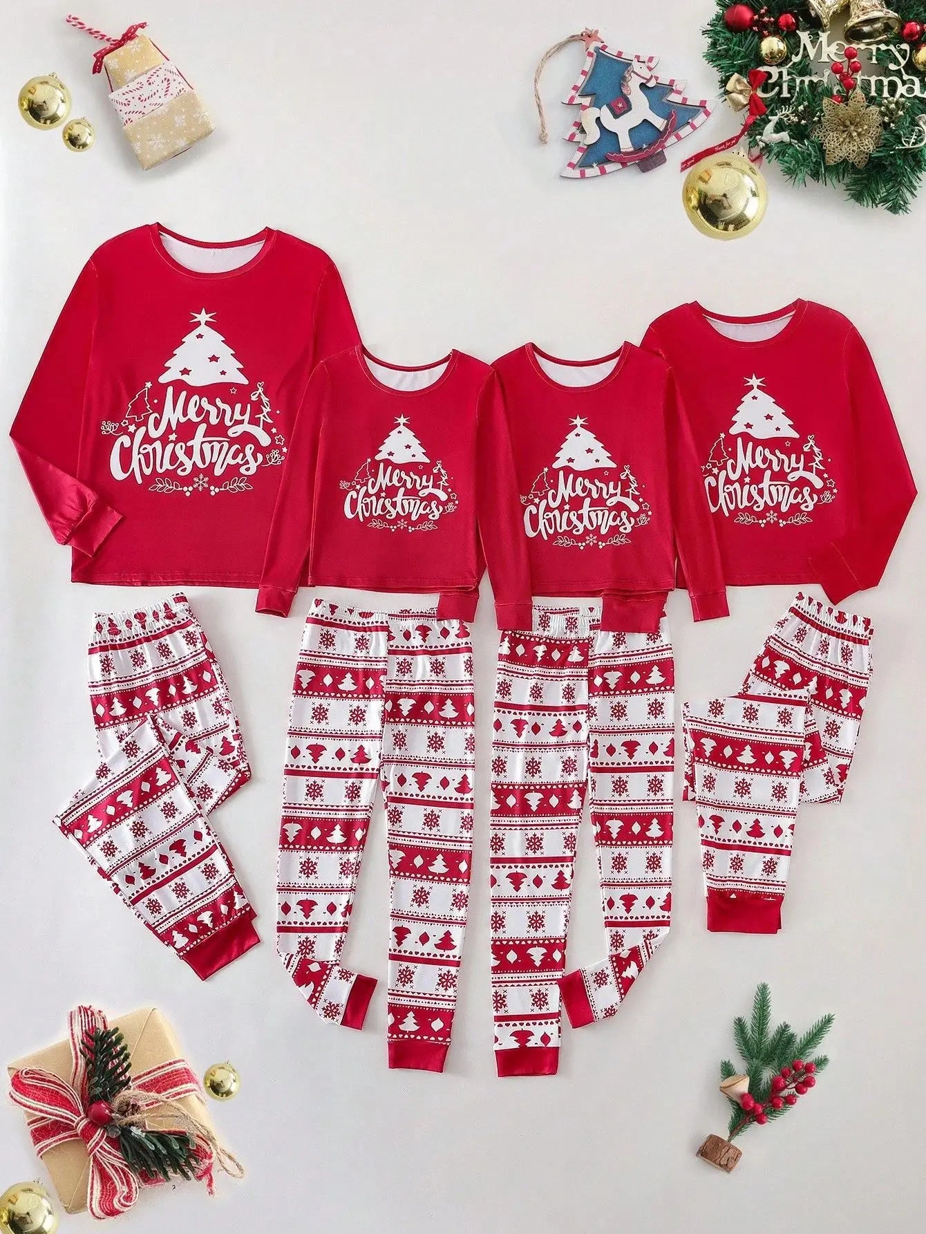 Black & Beige Family Christmas Matching Pajama Set in black, view 9