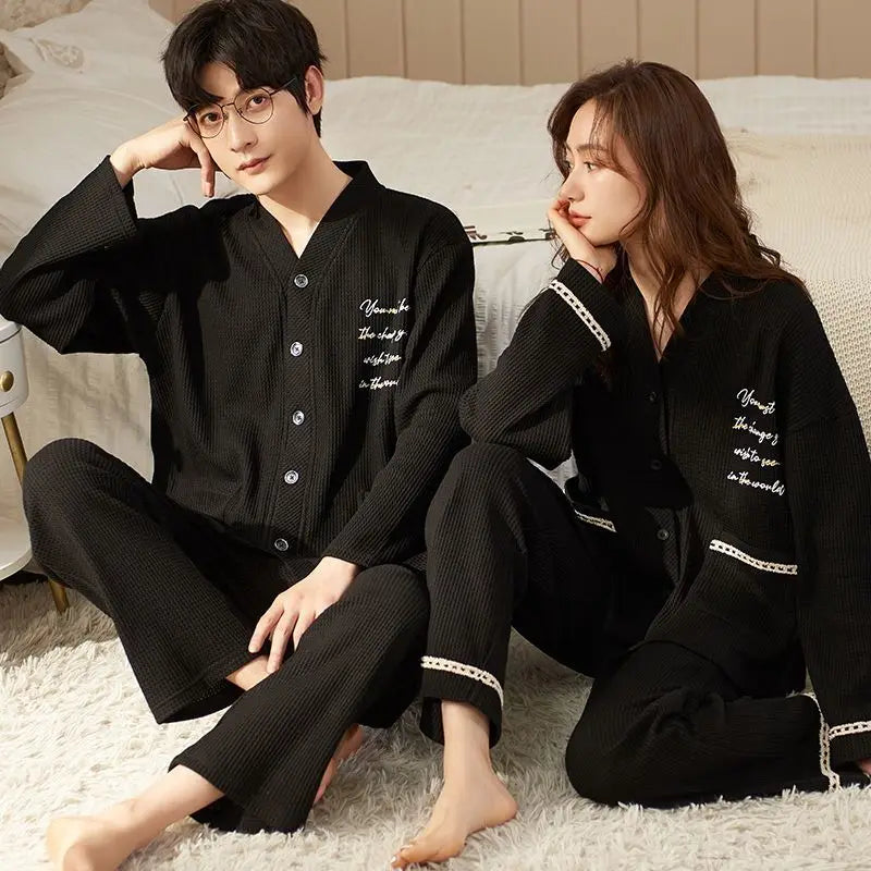 Korean Cardigan Cotton Pajama Set for Couples