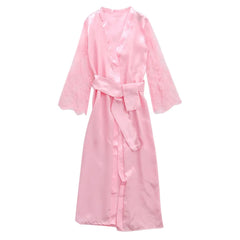 Women's Long Satin Lace Bridal Robe with Belt in Grey, view 2