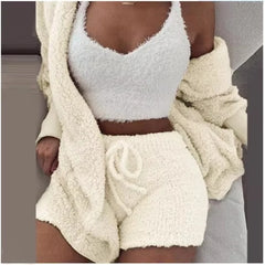 3Pcs Set Pajamas Women Warm Sleepwear