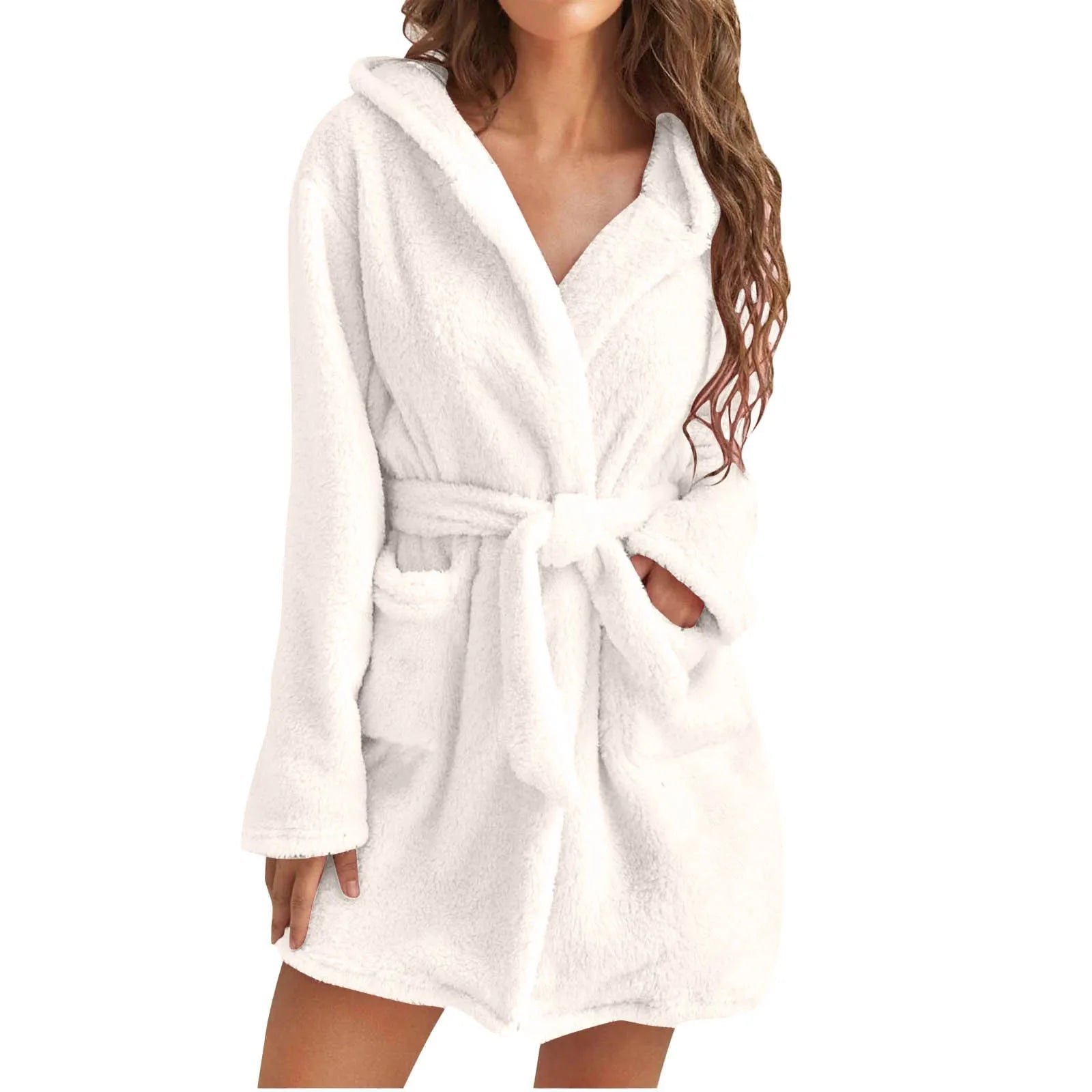 2023 New Women Hooded Fleece Bathrobe Lightweight Soft Plush Flannel Sleepwear Fleece Hooded Bathrobes Plush Night Sleepwear