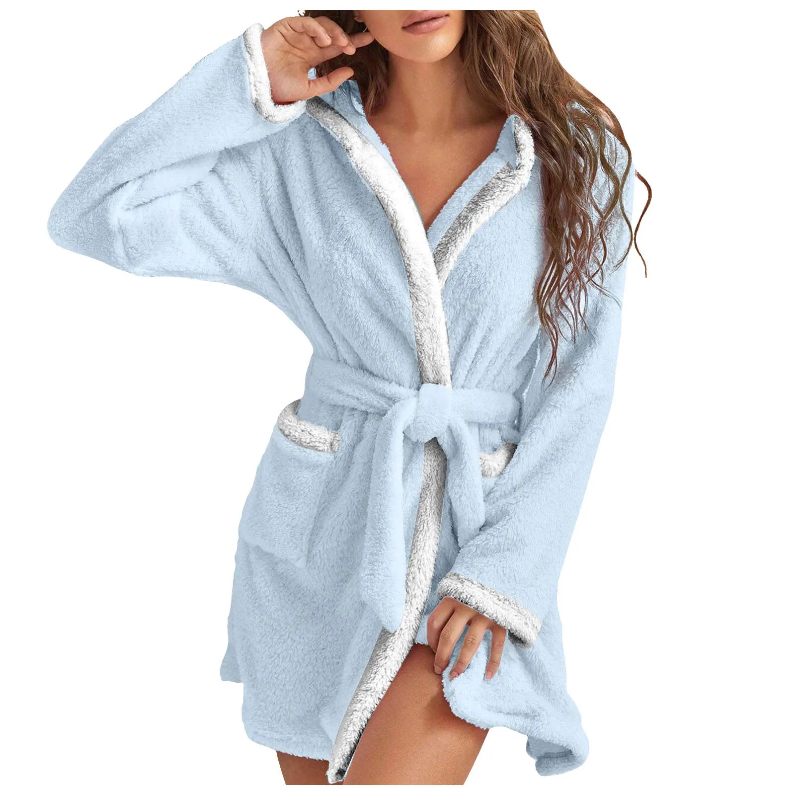 Women's Hooded Coral Fleece Warm Robe in Pink, view 9