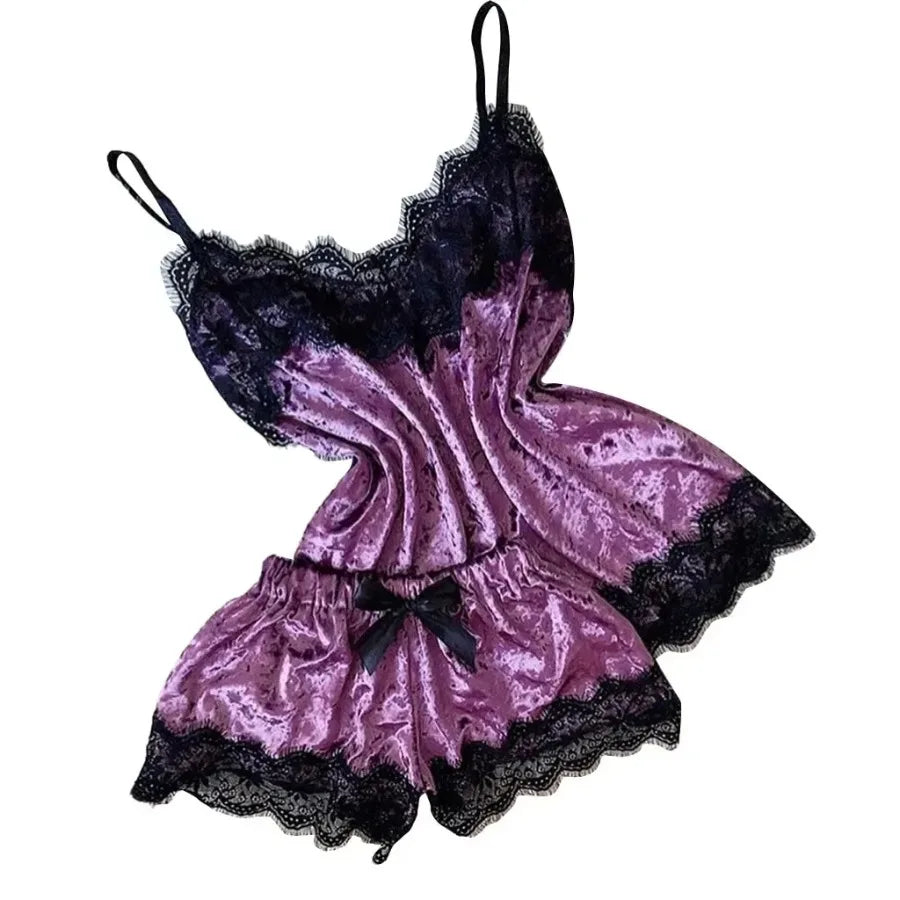 Women's Velvet-Feel Cami & Shorts Pajama Set in Blue, view 14